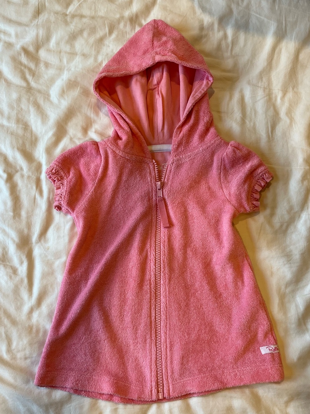 Ruffle Butts Pink Hooded Zip Terry Swim Coverup